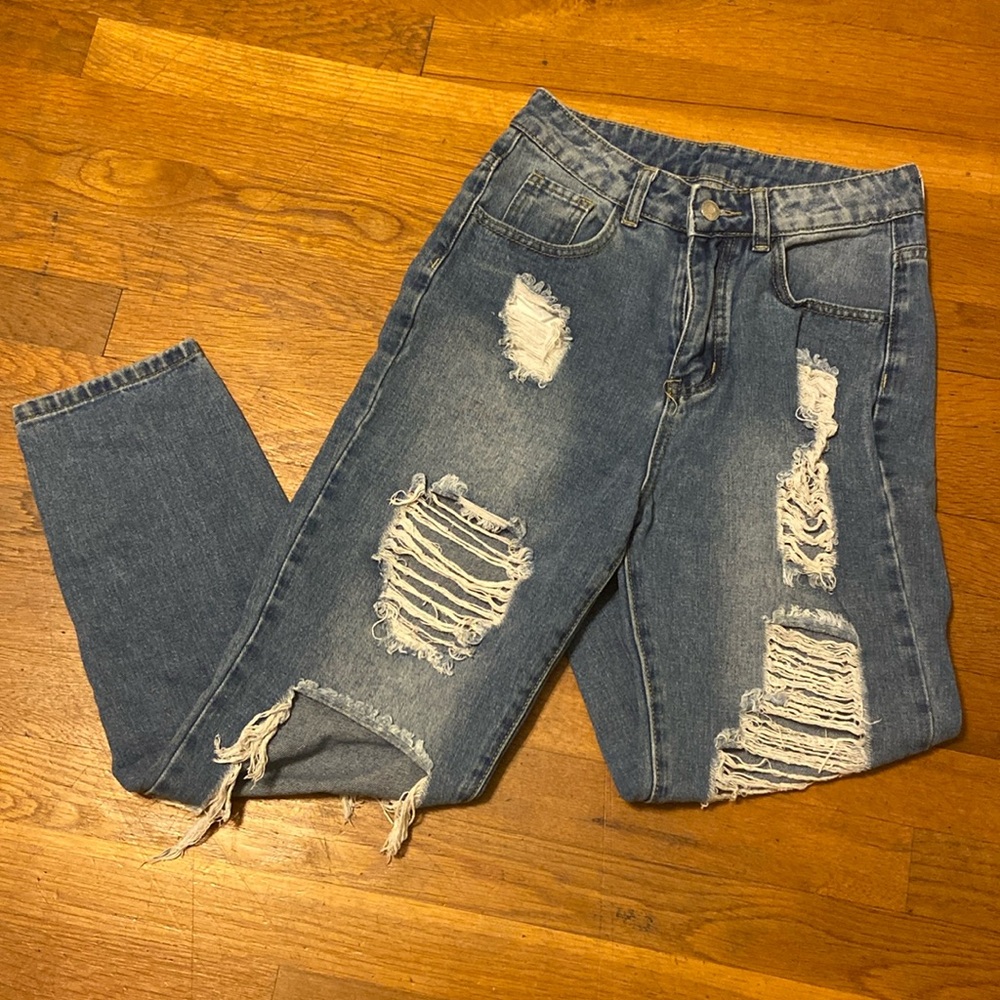 SHEIN Hi-Rise Distressed Straight Jeans Size XS